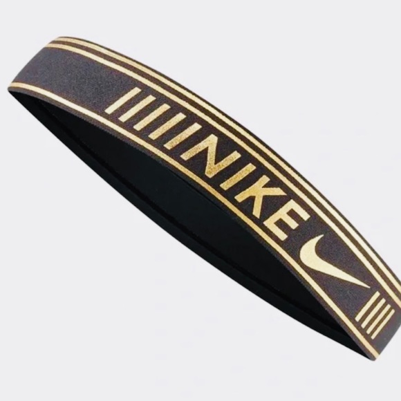 Nike Black Gold Wide Swoosh Logo Headband NWT - Picture 1 of 8